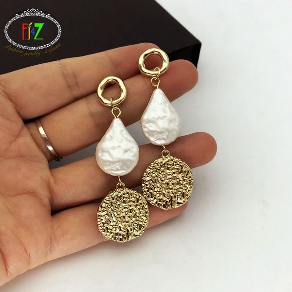 f.j4z irragular pearl earrings for woman vintage baroque waterdrop pearl circle statement earrings jewelry for party bijoux, Silver 
f.j4z irragular pearl earrings for woman vintage baroque waterdrop pearl circle statement earrings jewelry for party bijoux, Silver