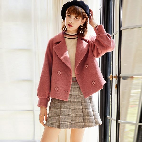 office lady women woolen short coat turn-down collar women's jacket double breasted slim cashmere coat and jacket, Black
office lady women woolen short coat turn-down collar women's jacket double breasted slim cashmere coat and jacket, Black