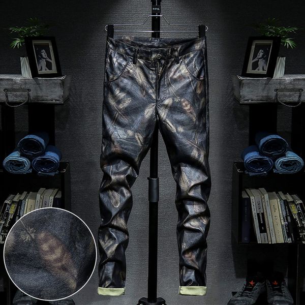 men leather pants slim fit korean-style skinny pants washing water printed feather leather micro elastic locomotive pant, Black;red
men leather pants slim fit korean-style skinny pants washing water printed feather leather micro elastic locomotive pant, Black;red
