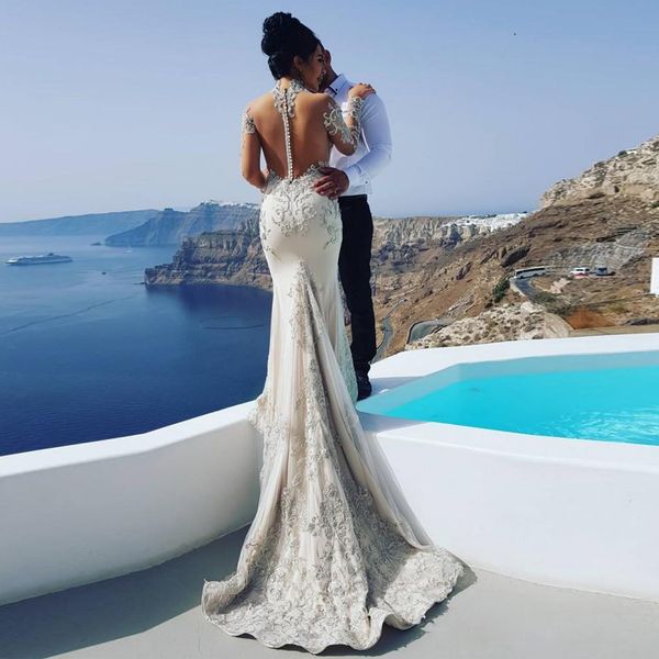 gorgeous beads mermaid wedding dresses sleeves bridal gowns high neck illusion back covered zipper appliques wedding gown bohemia, White
gorgeous beads mermaid wedding dresses sleeves bridal gowns high neck illusion back covered zipper appliques wedding gown bohemia, White