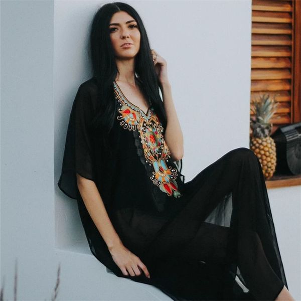 black embroidered summer beachwear chiffon kaftan beach woman tunic bath dress robe plage swim wear cover up #q960, Blue;gray
black embroidered summer beachwear chiffon kaftan beach woman tunic bath dress robe plage swim wear cover up #q960, Blue;gray