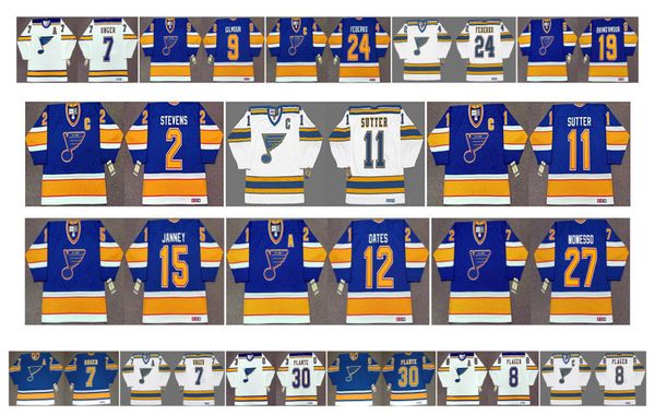 

vintage st. louis blues jersey 11 brian sutter 2 scott stevens 12 adam oates 27 sergio momesso 15 craig janney 9 doug gilmour retro hockey, Black;red