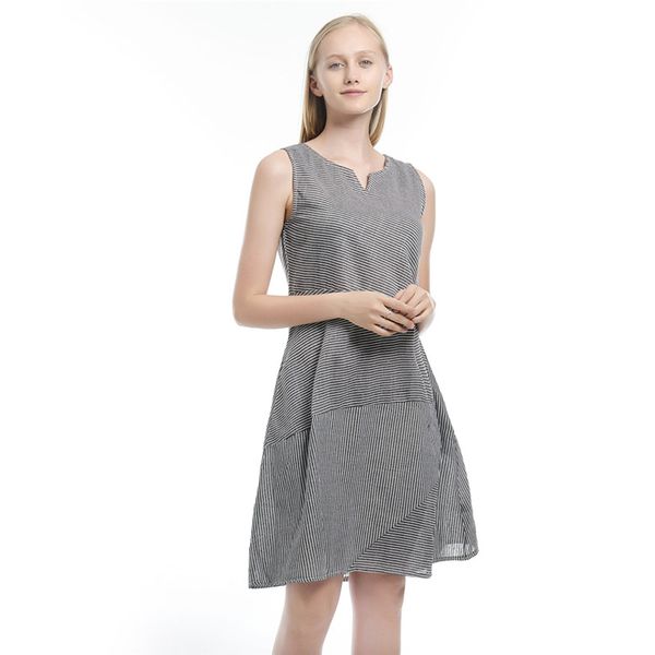 women v neck dress casual striped sleeveless dress linen pocket long vestidos, Black;gray
women v neck dress casual striped sleeveless dress linen pocket long vestidos, Black;gray