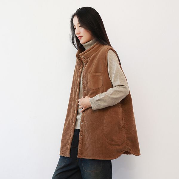 johnature women corduroy vests warm thick coats stand 2019 autumn new sleeveless button solid color pockets women retro vests, Black;white
johnature women corduroy vests warm thick coats stand 2019 autumn new sleeveless button solid color pockets women retro vests, Black;white