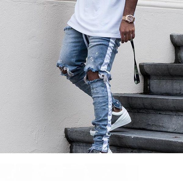new mens hip hop ripped jeans 2018 destroyed hole skinny biker jeans white stripe stitching zipper decorated black light blue denim pants
new mens hip hop ripped jeans 2018 destroyed hole skinny biker jeans white stripe stitching zipper decorated black light blue denim pants
