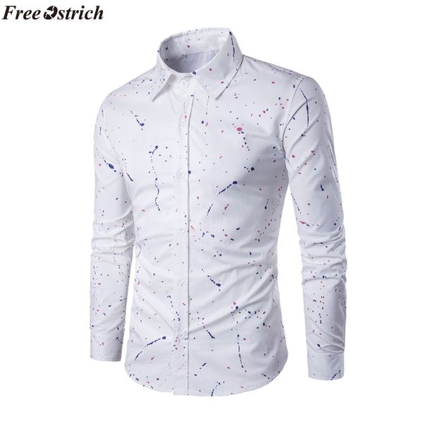 

ostrich men's shirt men's shirt long sleeve abstract flowers spray painted long sleeve handsome fashion, White;black