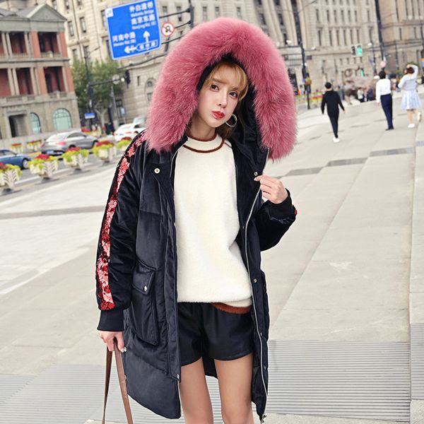 large natural raccoon fur collar hooded down coat outerwear women velvet warm down jacket new 2019 autumn winter, Black
large natural raccoon fur collar hooded down coat outerwear women velvet warm down jacket new 2019 autumn winter, Black
