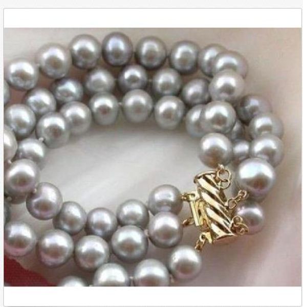 3 row 9-10mm gray south sea natural pearl bracelet bangle 14k clasp 7.5-8 inch, Black
3 row 9-10mm gray south sea natural pearl bracelet bangle 14k clasp 7.5-8 inch, Black