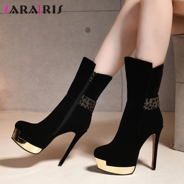 sarairis design female fashion crystal platform mid calf boots party boots women thin high heels shoes woman, Black
sarairis design female fashion crystal platform mid calf boots party boots women thin high heels shoes woman, Black