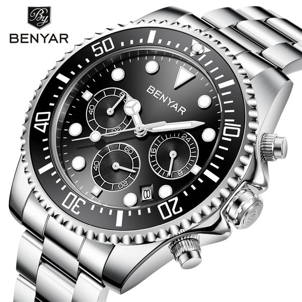 benyar men watch chronograph waterproof male clock full steel sport wristwatch relogio masculino, Slivery;brown
benyar men watch chronograph waterproof male clock full steel sport wristwatch relogio masculino, Slivery;brown