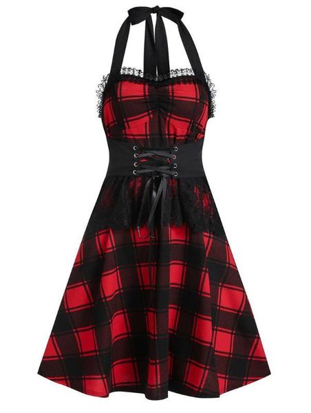 dress fashion lace printed bandage designer halter classical dresses women scotland plaids, Black;gray
dress fashion lace printed bandage designer halter classical dresses women scotland plaids, Black;gray