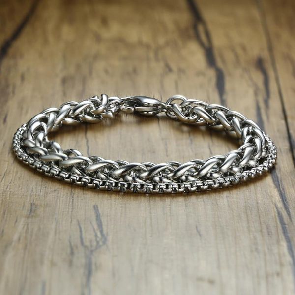 stylish mens bracelet wheat and box double link chain male stainless steel brackelts brazalet jewelry in, Black
stylish mens bracelet wheat and box double link chain male stainless steel brackelts brazalet jewelry in, Black