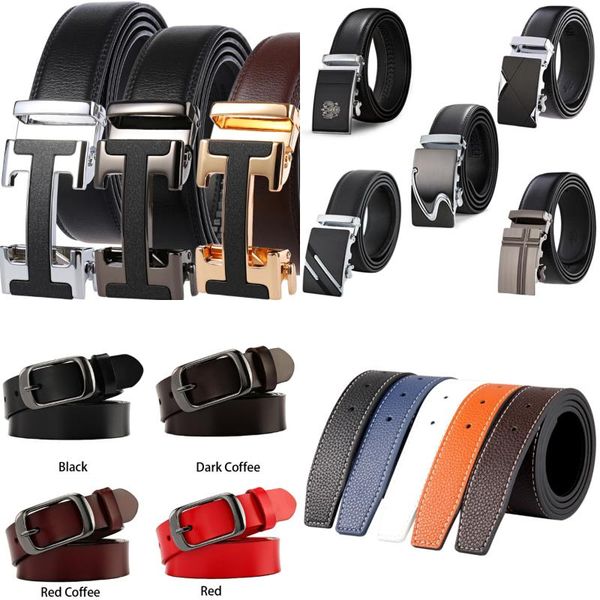 male belt new men's belts genuine leather fashion belt for men women automatic buckle, Black;brown