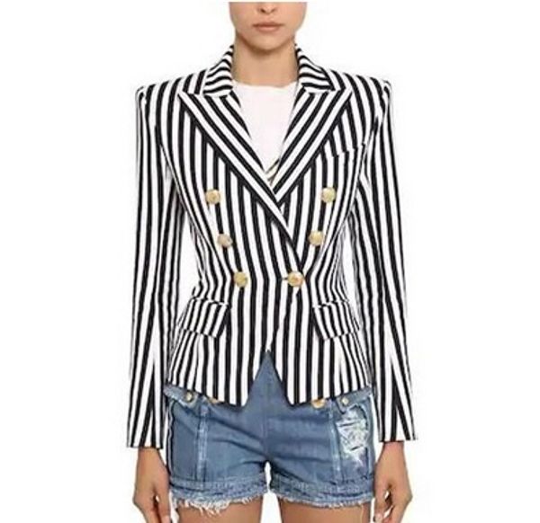 original design women's branded classic stripe blazer double-breasted business wear metal buckles blending outwear black/navy, White;black
original design women's branded classic stripe blazer double-breasted business wear metal buckles blending outwear black/navy, White;black