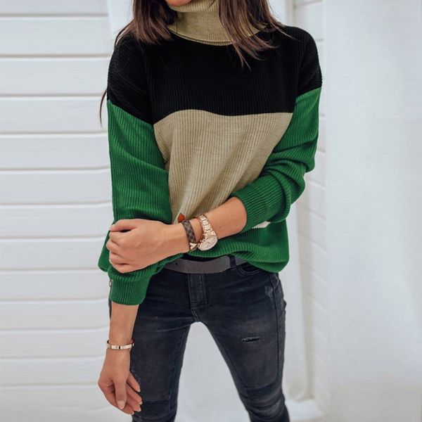 women sweater autumn winter turtleneck pullovers color matching slim long-sleeved high collar loose bottom jumpers, White;black
women sweater autumn winter turtleneck pullovers color matching slim long-sleeved high collar loose bottom jumpers, White;black