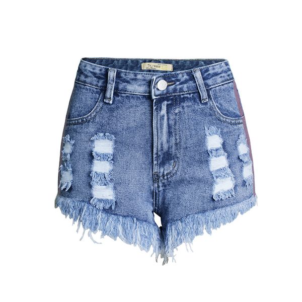 european and american 2020 spring and summer models with holes irregular cat whiskers with fringed color ribbon denim high w, White;black
european and american 2020 spring and summer models with holes irregular cat whiskers with fringed color ribbon denim high w, White;black