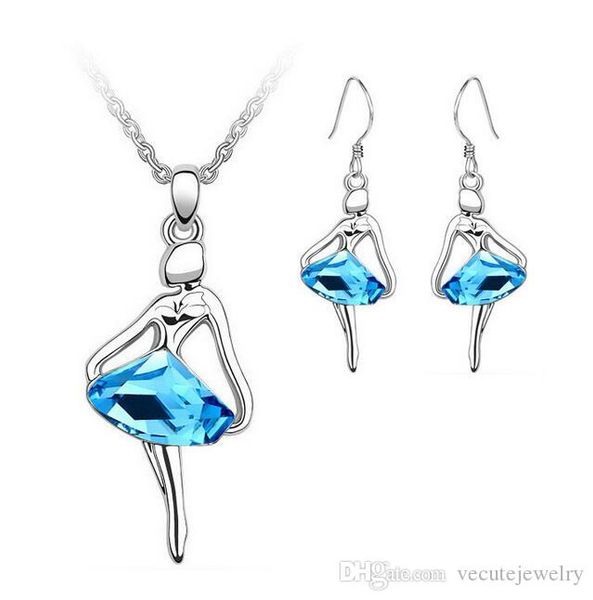 new fashion 18k white gold plated ballet girl sea blue crystal necklace earrings jewelry sets for women made with swarovski elements, Black
new fashion 18k white gold plated ballet girl sea blue crystal necklace earrings jewelry sets for women made with swarovski elements, Black