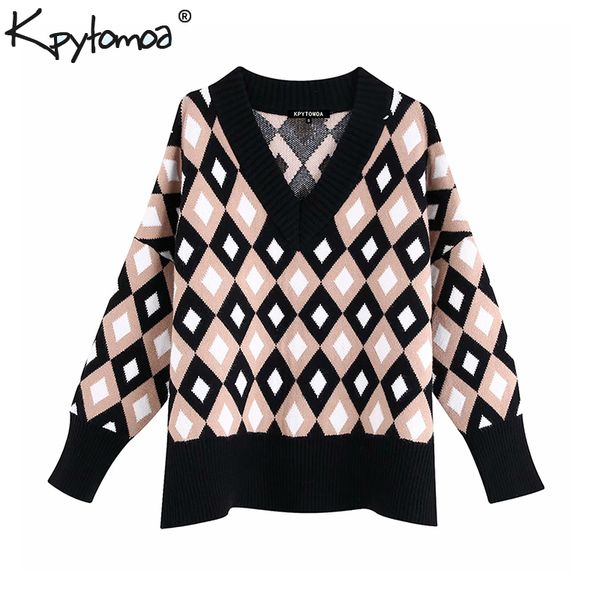 vintage stylish oversized argyle pattern knitted sweater women 2019 fashion v neck long sleeve loose pullovers chic, White;black
vintage stylish oversized argyle pattern knitted sweater women 2019 fashion v neck long sleeve loose pullovers chic, White;black