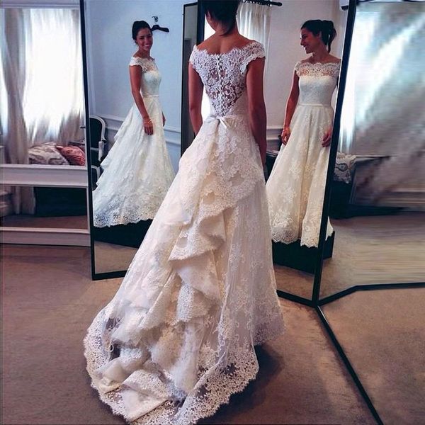 2019 new vintage lace a-line lace wedding dresses white sheer bateau neck vestidos de noiva sash lace appliques bridal gowns sweep train
2019 new vintage lace a-line lace wedding dresses white sheer bateau neck vestidos de noiva sash lace appliques bridal gowns sweep train