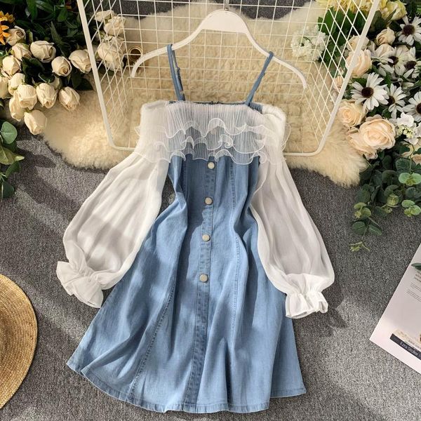 denim dress spring and autumn 2020 new mesh gauze stitching long sleeves waist was thin strap dress, Black;gray
denim dress spring and autumn 2020 new mesh gauze stitching long sleeves waist was thin strap dress, Black;gray