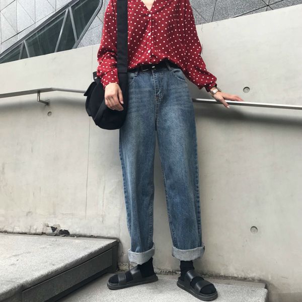 deeptown retro high waist pants loose wide leg pants straight jeans pantalon femme korean pantalones de mujer baggy, Blue
deeptown retro high waist pants loose wide leg pants straight jeans pantalon femme korean pantalones de mujer baggy, Blue