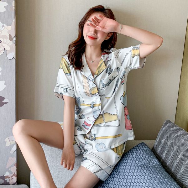 2020 new print women pajamas set stain 2pcs sleepwear shirt&pant short sleeve nightwear pyjamas suit female casual home wear, Black;red
2020 new print women pajamas set stain 2pcs sleepwear shirt&pant short sleeve nightwear pyjamas suit female casual home wear, Black;red