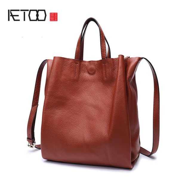 

aetoo leather bag female new tote bag soft cowhide leather wild large capacity vertical section shoulder diagonal cross