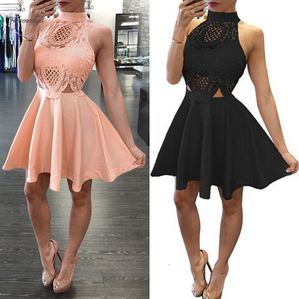 fashion women ladies dress solid sleeveless backless halter hollow out lace patchwork party casual summer short mini designer clothes, Black;gray
fashion women ladies dress solid sleeveless backless halter hollow out lace patchwork party casual summer short mini designer clothes, Black;gray