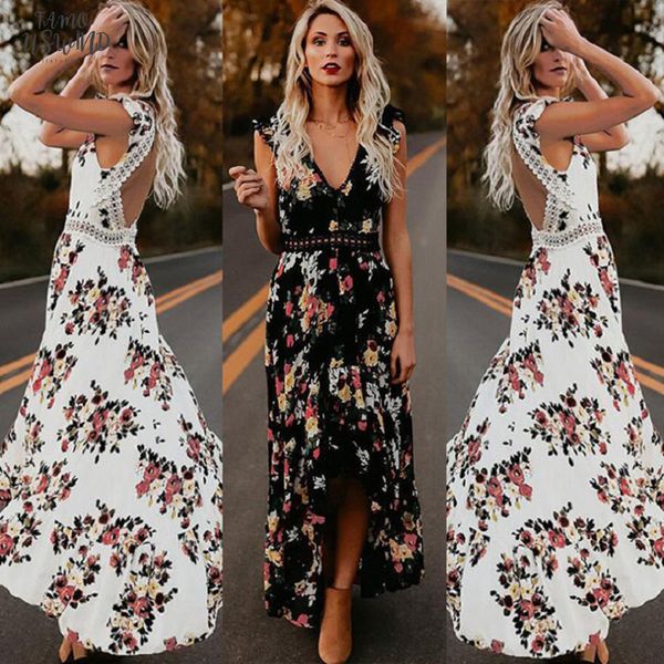 women boho backless irregular floral printed dress 2020 summer deep v trim long lace maxi dresses open back vestidos, Black;gray
women boho backless irregular floral printed dress 2020 summer deep v trim long lace maxi dresses open back vestidos, Black;gray