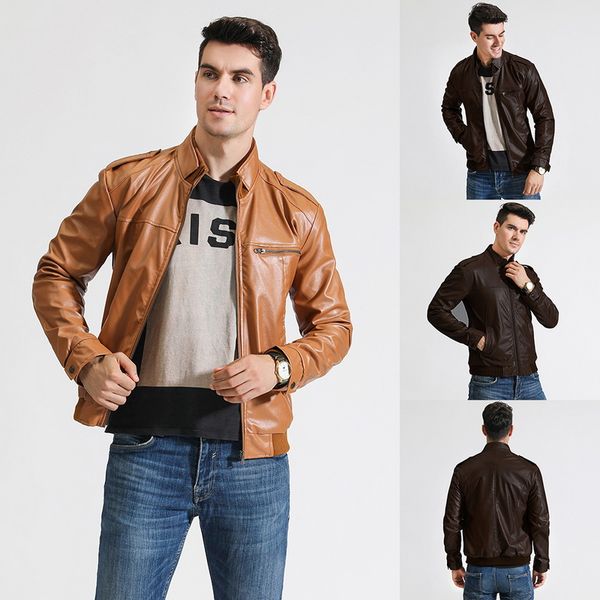 men's pu leather stand collar jacket fashion casual long sleeve zipper male coats windbreakers slim fit o-neck motorcycle jaket, Black
men's pu leather stand collar jacket fashion casual long sleeve zipper male coats windbreakers slim fit o-neck motorcycle jaket, Black