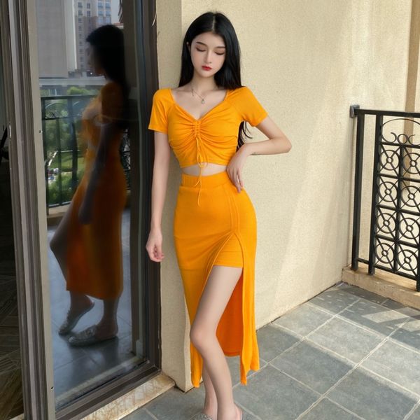 orange suit womens 2020 new drawstring short high waist split hip skirt two-piece set, Black;pink
orange suit womens 2020 new drawstring short high waist split hip skirt two-piece set, Black;pink