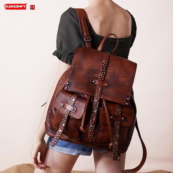 2019 new retro layer soft cowhide women backpack female bags handmade large capacity leather leisure rivet travel backpacks
2019 new retro layer soft cowhide women backpack female bags handmade large capacity leather leisure rivet travel backpacks