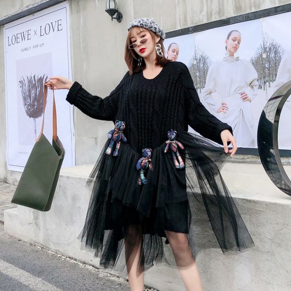 mesh sweater dress woman 2020 winter thick sweater dress black pullovers knitting with cartoon bear qyf1321, White;black
mesh sweater dress woman 2020 winter thick sweater dress black pullovers knitting with cartoon bear qyf1321, White;black