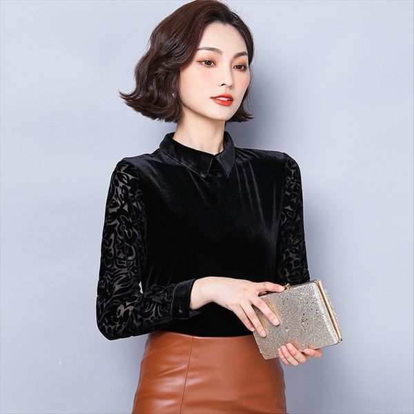 autumn 2019 solid color temperament lapel t- shirt long sleeve base shirt slim gold velvet t-shirt, White
autumn 2019 solid color temperament lapel t- shirt long sleeve base shirt slim gold velvet t-shirt, White