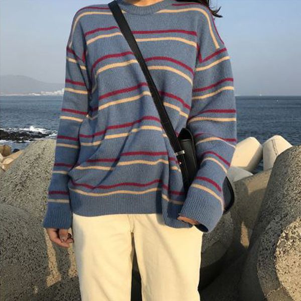 preppy style autumn winter womens o neck striped pullover long sleeve oversized loose knitted sweater jumper outwear coat, White;black
preppy style autumn winter womens o neck striped pullover long sleeve oversized loose knitted sweater jumper outwear coat, White;black