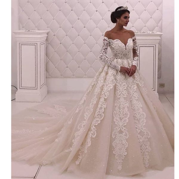 vintage sheer neck long sleeve wedding dresses bridal gown lace appliques sequined chapel robe de mariee organza wedding gowns, White
vintage sheer neck long sleeve wedding dresses bridal gown lace appliques sequined chapel robe de mariee organza wedding gowns, White