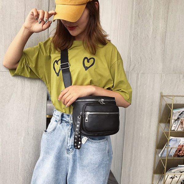 2020 cool punk street chest belt bags for women rivet small wallet and purse shoulder messenger bags black daily crossbody