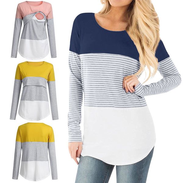 women mom pregnant nursing baby maternity long sleeved striped blouse clothes 817, White
women mom pregnant nursing baby maternity long sleeved striped blouse clothes 817, White