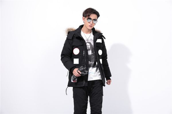 canada goosedown mens jacket winter designer handsome novelty patch pattern down jacket fashion street hip hop windproof removable hat coats, Black
canada goosedown mens jacket winter designer handsome novelty patch pattern down jacket fashion street hip hop windproof removable hat coats, Black