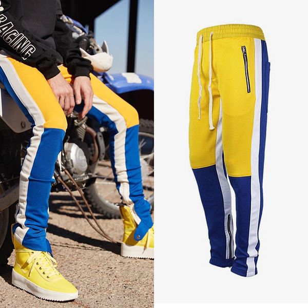 vintage color block patchwork track pants 2018 men's hip-hop side zipper casual elastic waist joggers pants streetwear trend, Black
vintage color block patchwork track pants 2018 men's hip-hop side zipper casual elastic waist joggers pants streetwear trend, Black