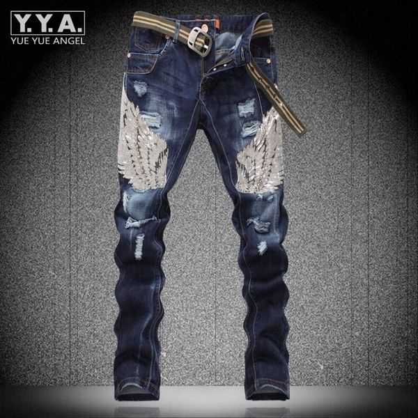 mens fashion sequins eagle wing cotton jeans pants denim trousers ripped washed casual fitness personality rock punk homme jeans, Blue
mens fashion sequins eagle wing cotton jeans pants denim trousers ripped washed casual fitness personality rock punk homme jeans, Blue
