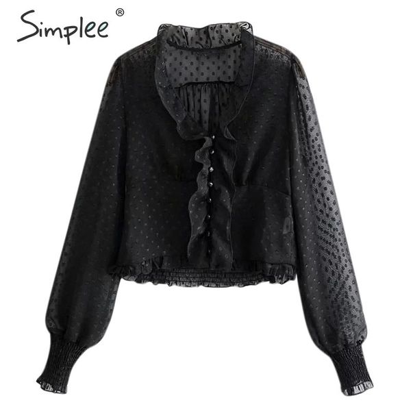 simplee v neck polka dot chiffon blouse women transparent lantern sleeve female shirts ruffled buttons slim ladies blouses, White
simplee v neck polka dot chiffon blouse women transparent lantern sleeve female shirts ruffled buttons slim ladies blouses, White