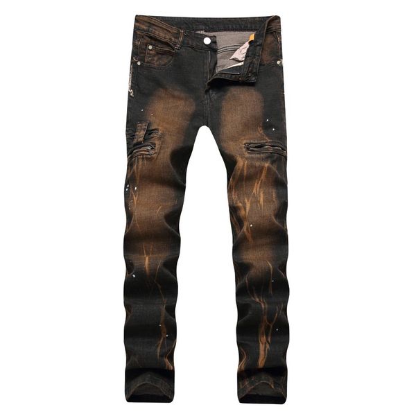 printed straight men jeans pants fashion casual fashion denim trousers men hole ripped plus size streetwear plus size, Blue 
printed straight men jeans pants fashion casual fashion denim trousers men hole ripped plus size streetwear plus size, Blue