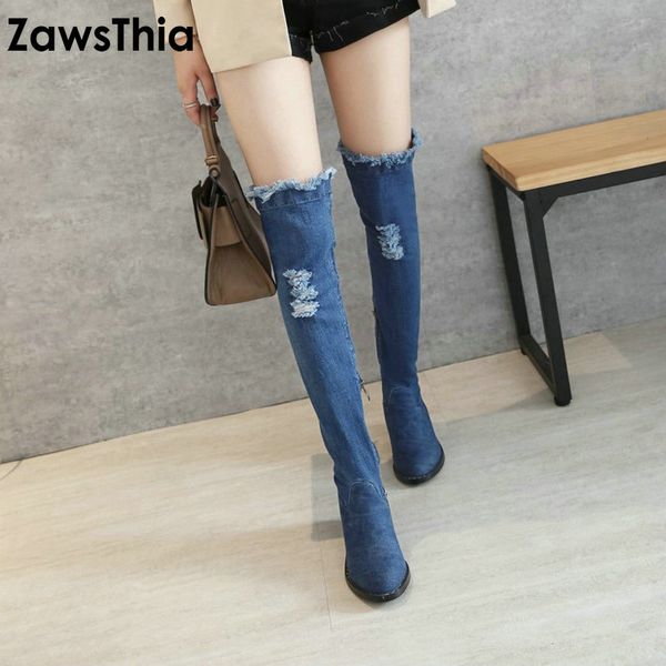 zawsthia 2019 fashion apring autumn women boots round toe zipper ladies denim boots square heel blue over the knee, Black
zawsthia 2019 fashion apring autumn women boots round toe zipper ladies denim boots square heel blue over the knee, Black