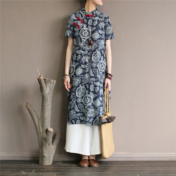 women chinese style dress stand short sleeve button blue and white vintage cheongsam summer dress, Red
women chinese style dress stand short sleeve button blue and white vintage cheongsam summer dress, Red
