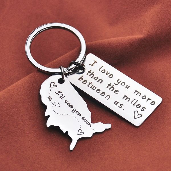 l люблю тебя больше, чем miles beaintween нас. карта из нержавеющей стали keych, Silver