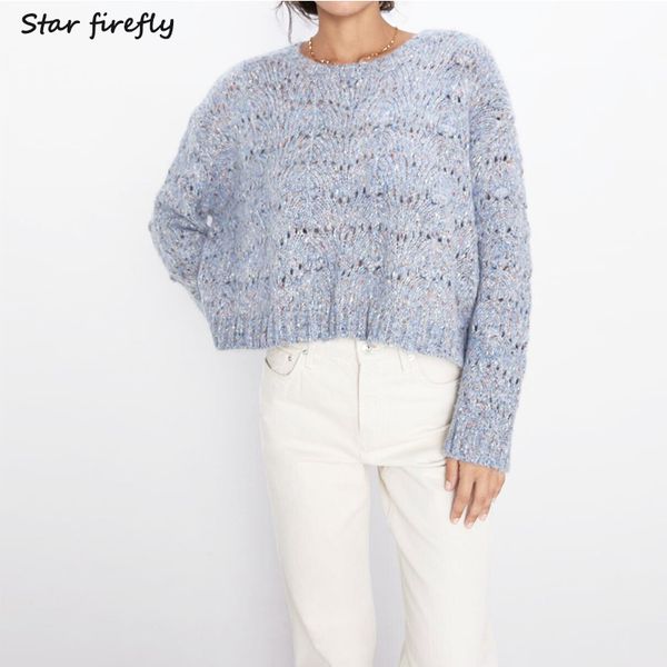 star firefly wild round neck solid color gray short sweater female 2019 autumn casual loose hollow knitwear women, White;black
star firefly wild round neck solid color gray short sweater female 2019 autumn casual loose hollow knitwear women, White;black