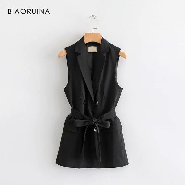 biaoruina women casual double breasted sleeveless long vest turn-down collar female fashion slim vest office lady coats, Black;white
biaoruina women casual double breasted sleeveless long vest turn-down collar female fashion slim vest office lady coats, Black;white