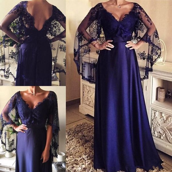 navy blue deep v neck plus size backless satin mother of the bride dress formal party evening gowns lace cloak wedding guest, Black;red
navy blue deep v neck plus size backless satin mother of the bride dress formal party evening gowns lace cloak wedding guest, Black;red