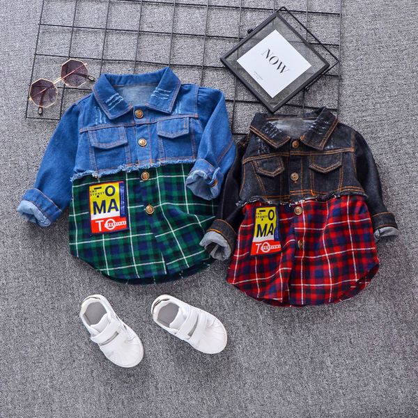 europe united states explosion baby boys girls cotton plaid shirt letter patch stitching denim shirt handsome coat new brand top, White;black
europe united states explosion baby boys girls cotton plaid shirt letter patch stitching denim shirt handsome coat new brand top, White;black